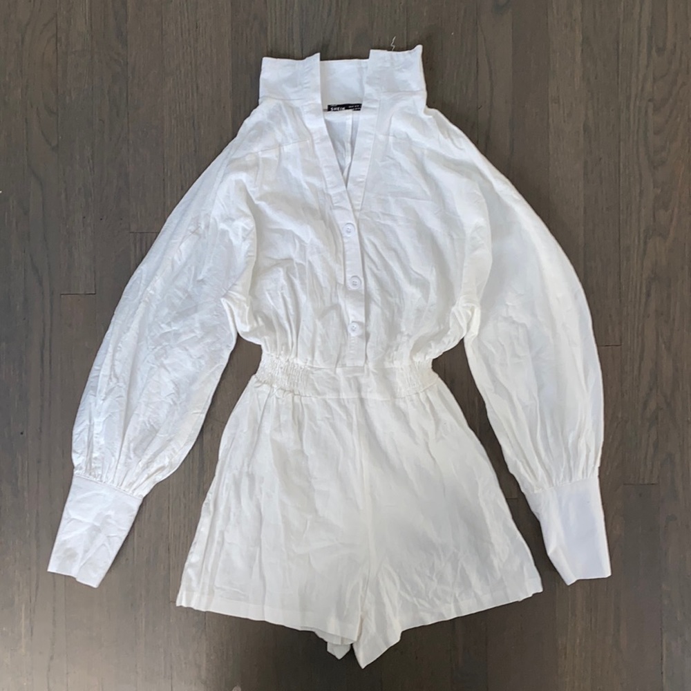 New Shein White Linen Romper/Jumpsuit-Medium/US 6